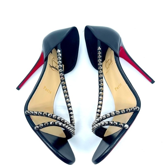 Christian Louboutin So Spike 100 Black Silver Ankle Strap Sandal Heel Pump EU 40 - Picture 3 of 13